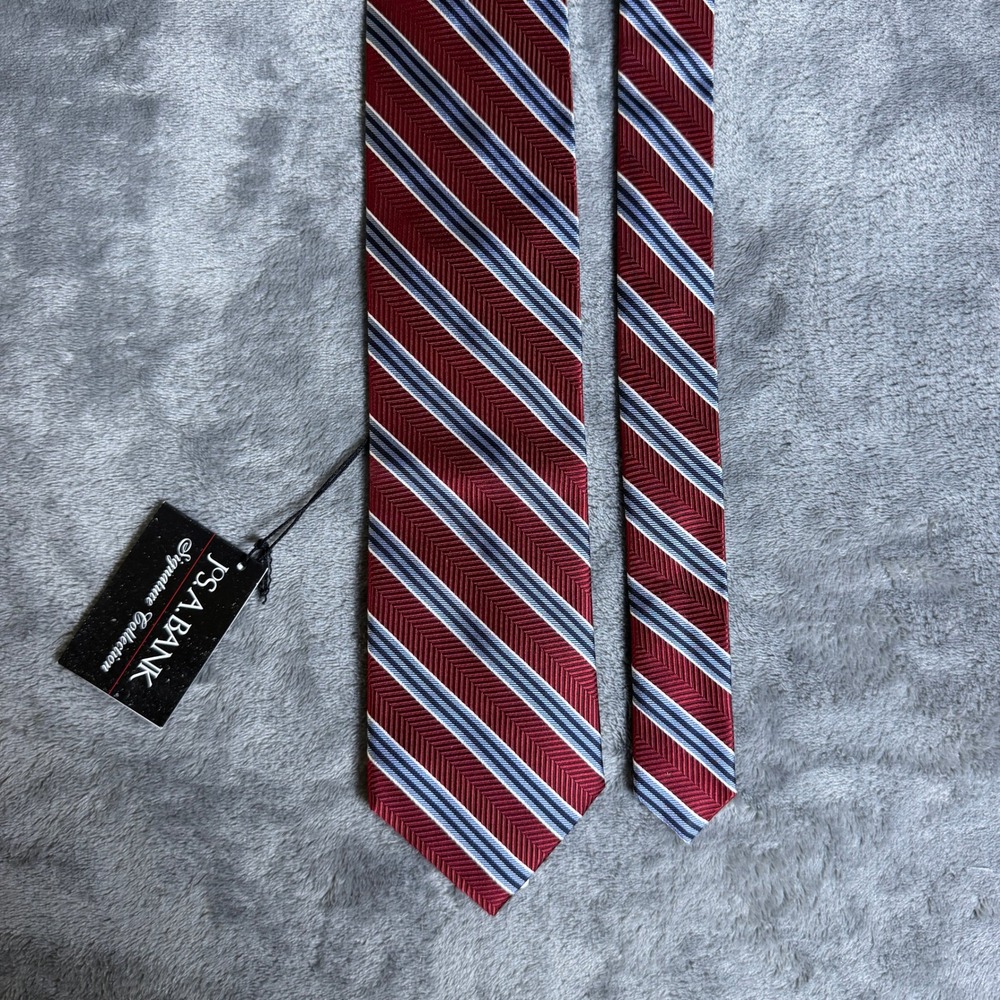 Jos.‎ A. Bank Signature Collection NWT Silk Tie Red Light Blue White Striped